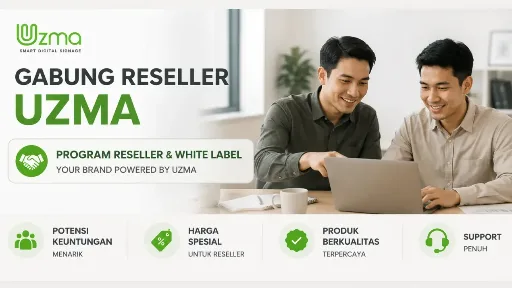 Dasbor UZMA dengan logo dan warna merek reseller